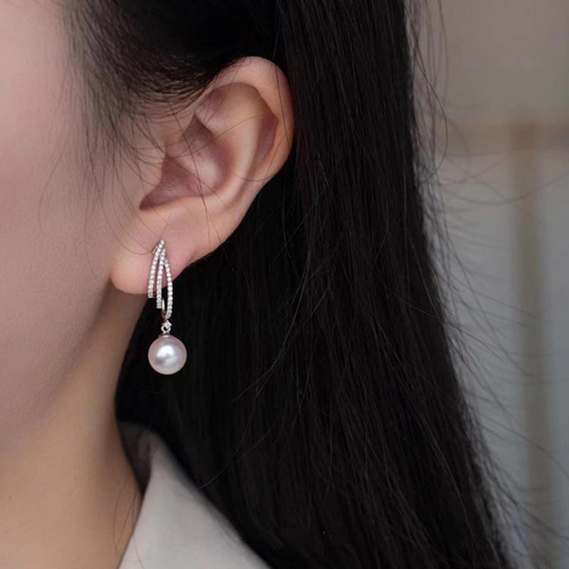 New 925 Silver Pearl Earrings Personality Charm Shining Zircon Earrings Birthday Gift for Women Exquisite Jewelry
