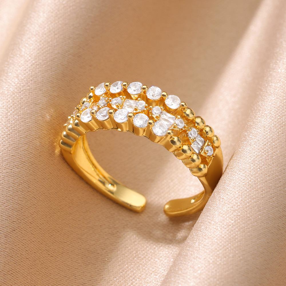 Zirkon Kristall Geometrische Ringe für Damen Edelstahl Goldfarbe Verstellbarer Fingerring Trendiger Hochzeitsschmuck Luxus