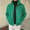 Men's Green Half-Turtleneck Knitted Cardigan with Stand Collar