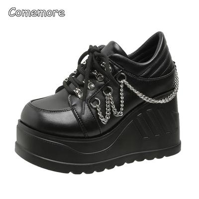 9CM Height Increasing Platform Punk Women's Shoes Chunky Sole Sneakers Black Zapatillas De Mujer Size 35-42 Zapatos De Mujer