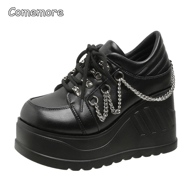 9CM Absatzsteigernde Plateau Punk Damen Schuhe Klobige Sohle Sneaker Schwarz Zapatillas De Mujer Größe 35-42 Zapatos De Mujer