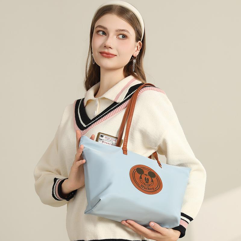 New Disney Mickey Series Polyester Tote Bag, Shopping Bag, Shoulder Bag Regular Women's Light Blue/Milk White DHF41095-A1