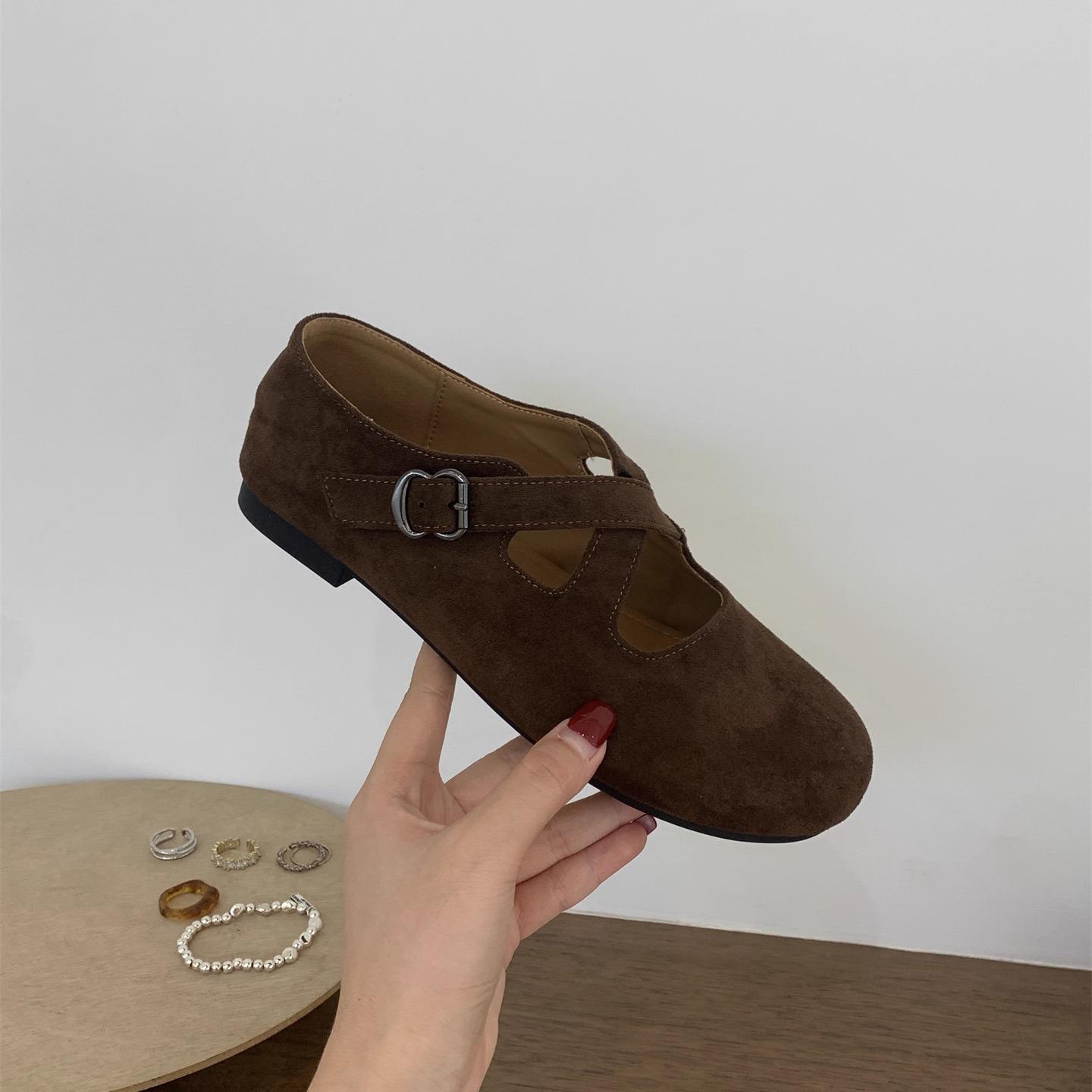 

THEDOUDOU Korean Vintage Crossover Strap Flat Shoes Women s 2025 Ballet Mary Jane Evening Ladyshoes 39