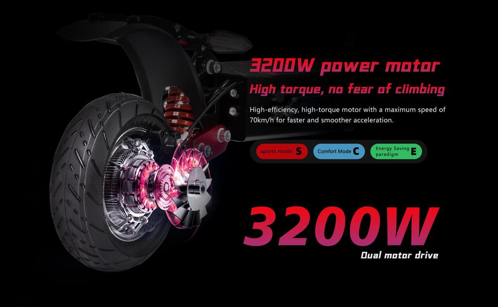 Off-road Electric Scooter BOYUEDA Q7 PRO MAX 10'' Tire 3200W Motor 52V28Ah Battery 70km/h Max Speed 110km Max Range