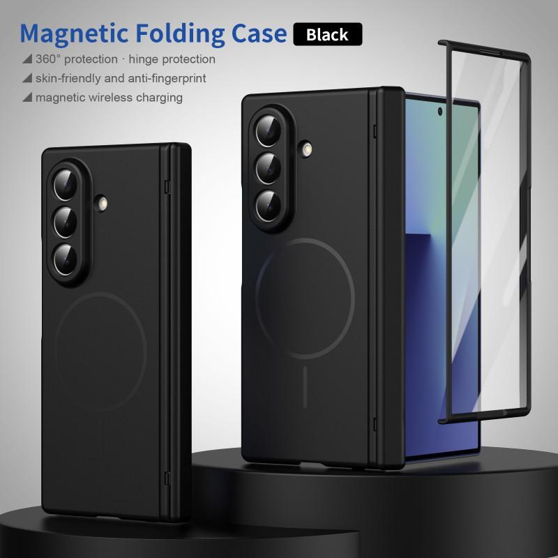 Magnetic Snap-On Case With Built-in Screen Film Galaxy Z Fold 8 Ultra 7 6 Full Coverage Protective Cover PC