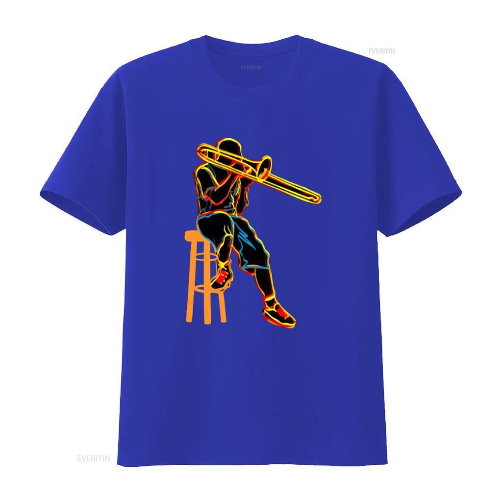 Trombone Player T Shirt for Men Psychedelic Art Print Cool Musician Design Comfortable Cotton vintage Washed Slightly Unisex