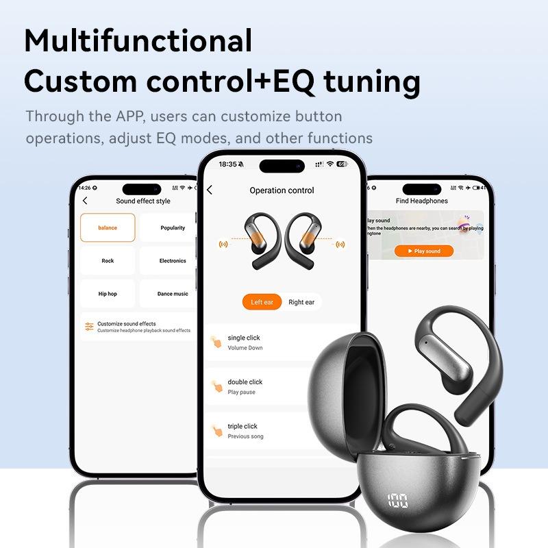 The new digital display 1 wireless bluetooth headset is ear-mounted, non-in-ear exercise, and it is painless to wear it for a long time.