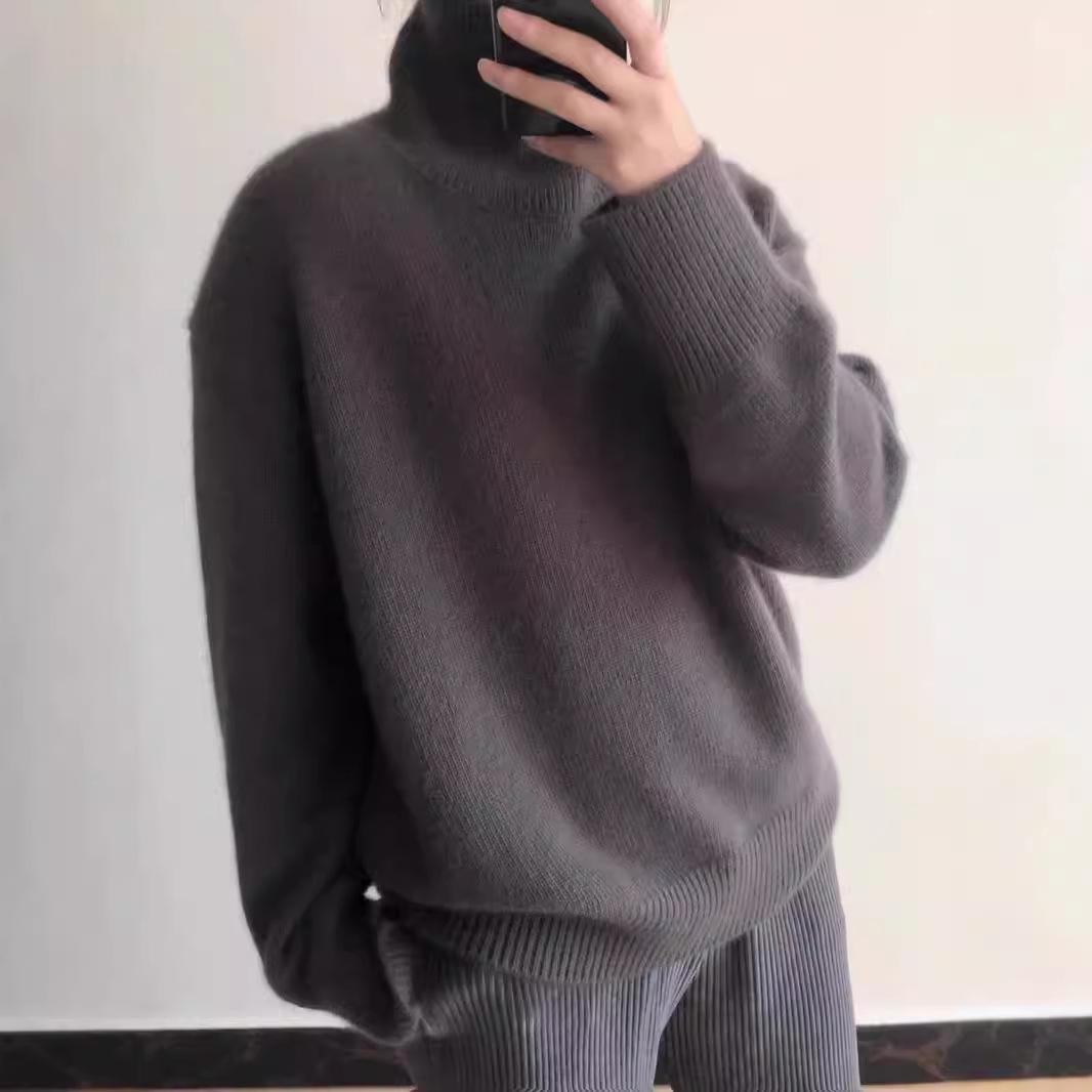 

Women s High Collar Wool & Cashmere Sweater - Loose, Thick, Knit, Lazy Style for Autumn/Winter XL