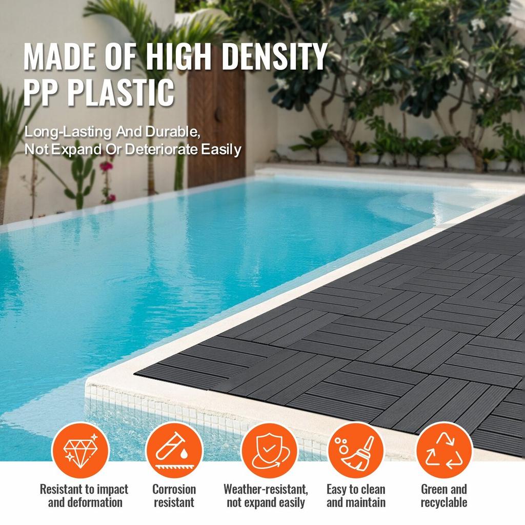 Interlocking Deck Tiles 54 Pack 12"x12" Plastic for Porch Dark Grey