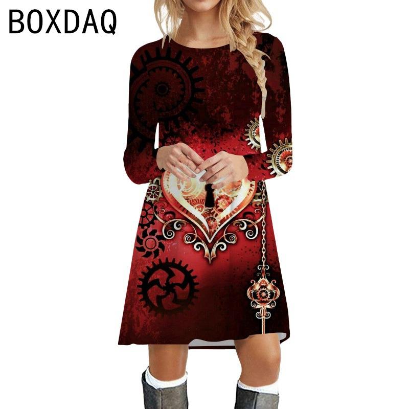 New Valentine's Day Style Dress 3D Colorful Heart-shaped Printed Dress Fashion Lady Spring Long Sleeve O-Neck Casual Dress