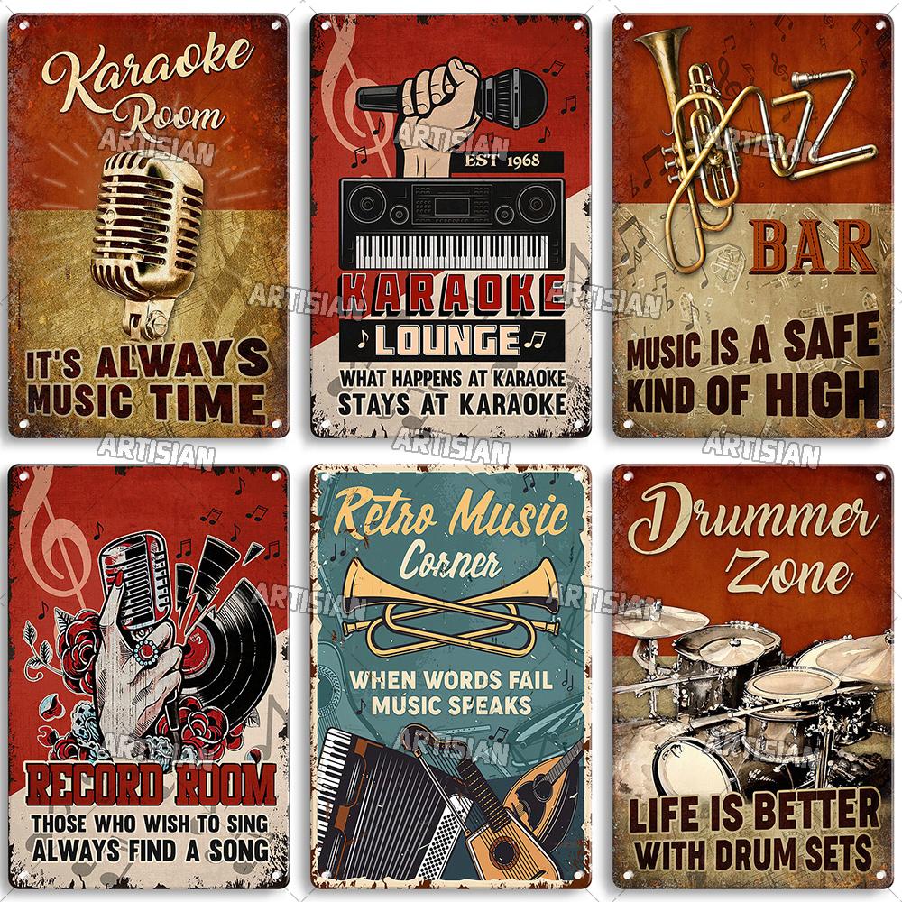 Künstler Musik Tanz Metallposter Trommel Blechschild Instrumentv Dekorative Platte Wanddekor Garage Bar Pub Club Hotel Küche