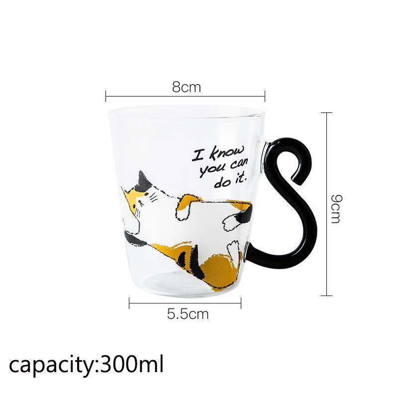 Japan Style 300ML Cute Cat Glass Water Cup Milk Tea Tea Cup Kitty Coffee Mug with Cat Tail Handle Drinkware