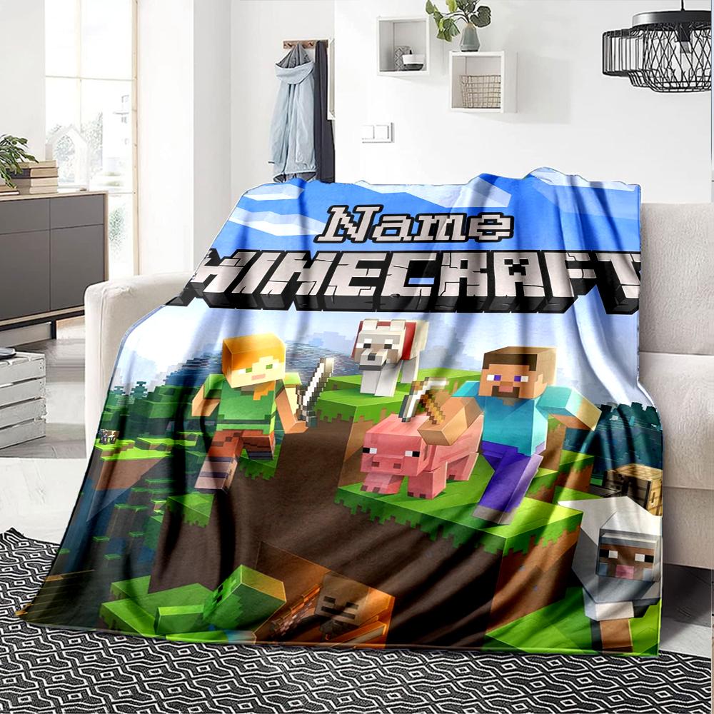 Custom Name Minecraft Theme Printed Blanket - Perfect for Couch, Bed, Travel & Outdoor Use | Machine Washable, Cozy & Durable.