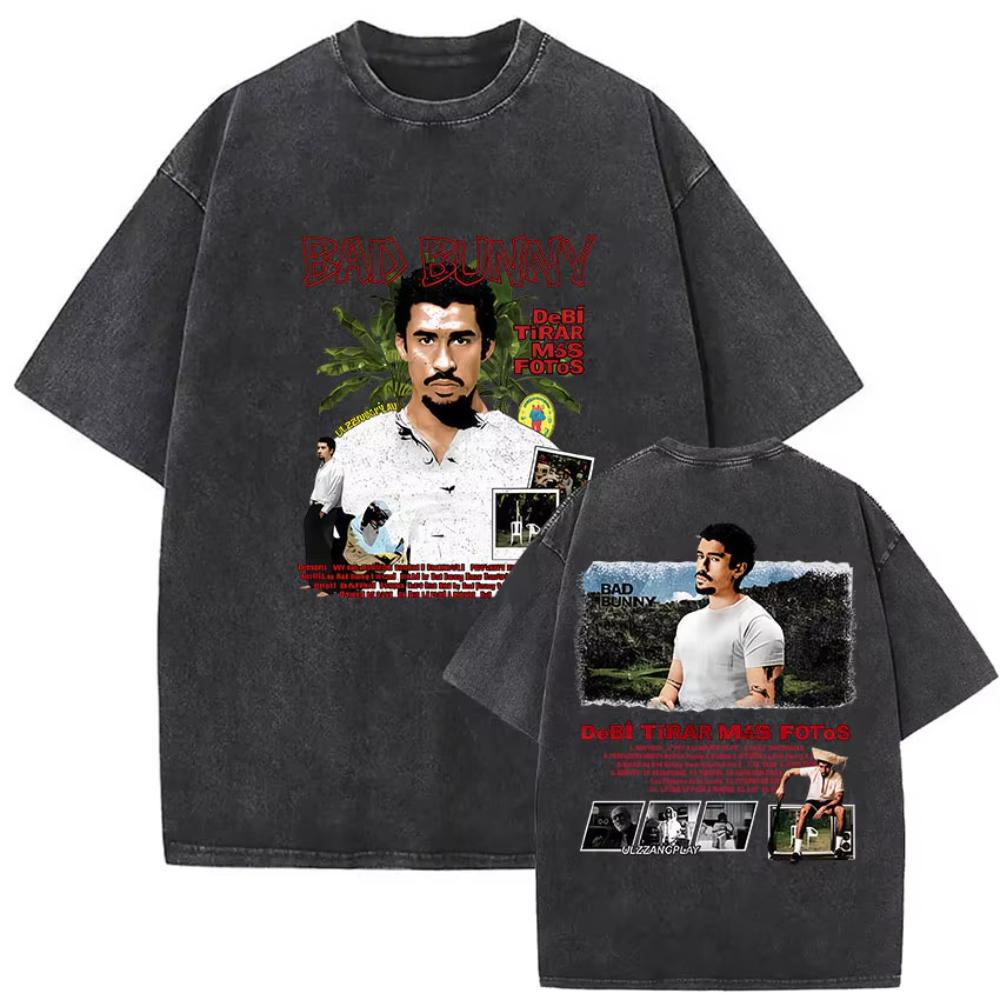s Vintage Washed Bad Bunny Album T Shirt Mens Gothic Hip Hop Short Sleeve Tshirts Pop Fashion Casual Tshirt Streetwear
