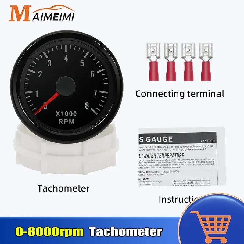 52mm Tachometer White LED Light Pointer 0-8000 RPM Tacho Gauge Meter For 1-8 Cylinder Engine 12V Car Auto Accessories