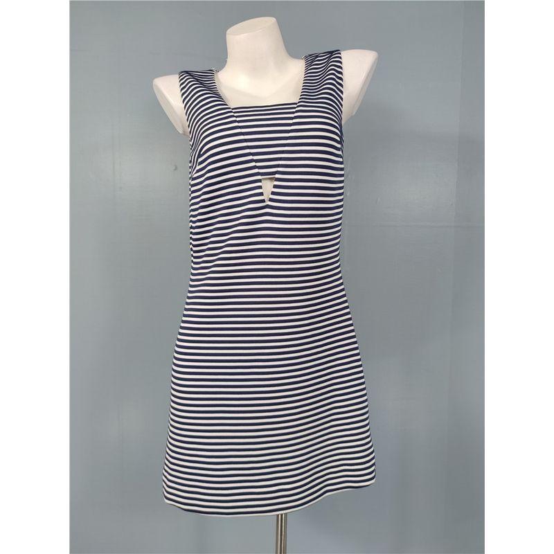 Foreign Trade Li's Stripe Slimming Shoulder Strap Square Collar Sexy Small Leak Chest Summer Fashion Sleeveless Casual All-matching Dress