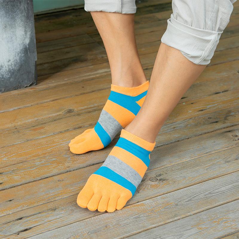 Casual 5 Finger Socks Man Cotton Striped Patchwork Young Fashion Shallow Mouth No Show Invisible 5 Finger Happy Socks Summer