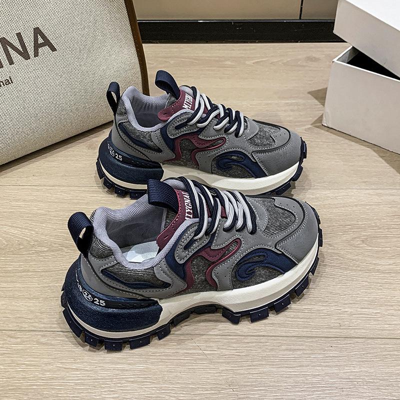 Thick-soled heightening dad shoes flame color matching Forrest Gump shoes women's 2025 autumn new European trend running shoes