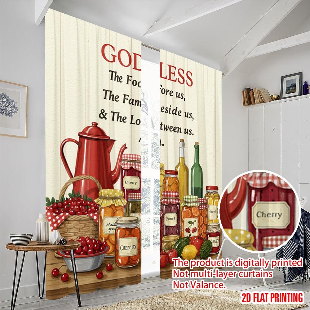 2 Stück 2D Flachdruck Party Vorhang Gott segne Familie Essen Liebe Polyester Ohne Strom 0 Verwendung für goldene Wanddeko