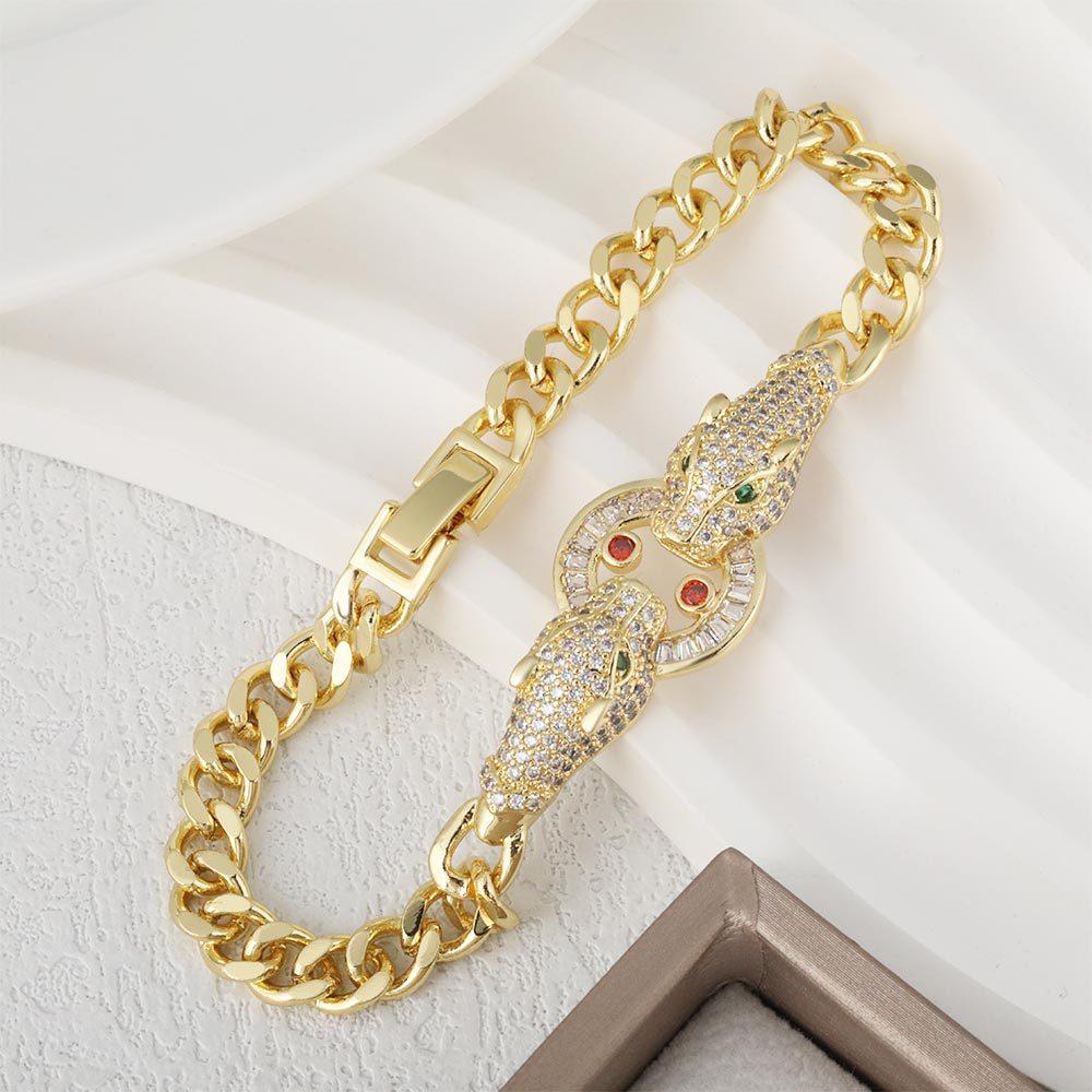 Fashionable Stone Double Leopard Head Cuban Bracelet Niche Hip-hop Jewelry