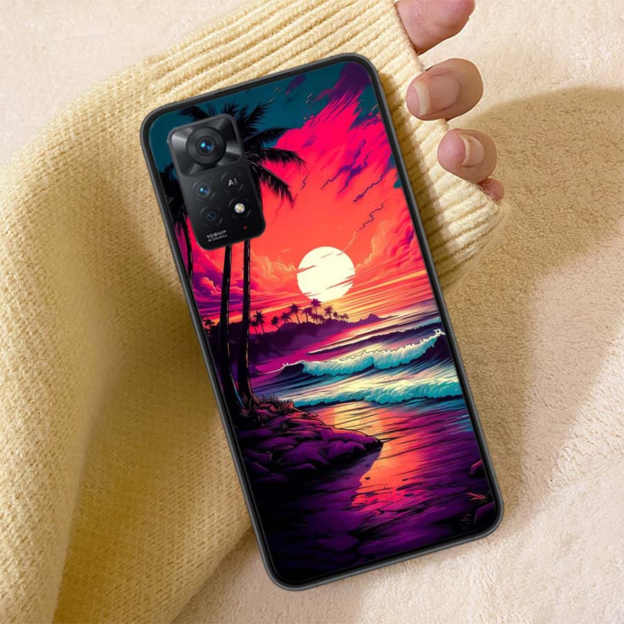 Beautiful Seaside Coconut Trees Phone Case For Redmi Note 13 14 15 Pro Plus 12 13C 12C 15C 9 10 10C 9T 9C 9A TPU Soft Cover Clea