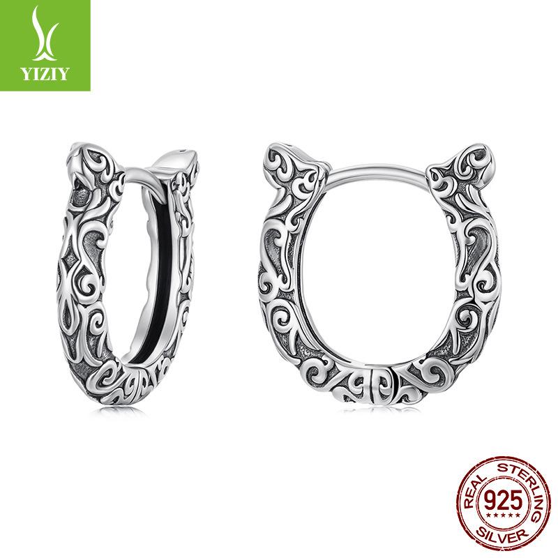 S925 Sterling Silver Lucky Horseshoe Ear Buckle, Personalized Retro Pattern U-Shaped Sterling Silver Lucky Earrings Earrings