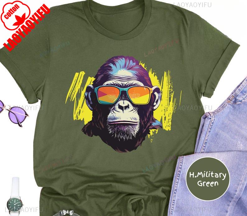 Cool Monkey TShirt Funny Monkey Graphic T Shirts Sunglasses Trendy Unisex Tee Casual Wear Men Clothing Streetwear Cotton Tees