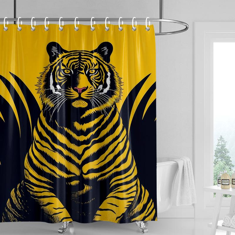 Artistic Tiger Print Shower Curtain Waterproof Bathroom Decorative Animal Theme Partition Curtain with 12 Hooks 240x180cm