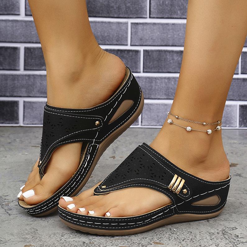 Women s New Plus Size Summer Thong-toe Wedge Fashion Rivet Herringbone Sandals 36 чёрный