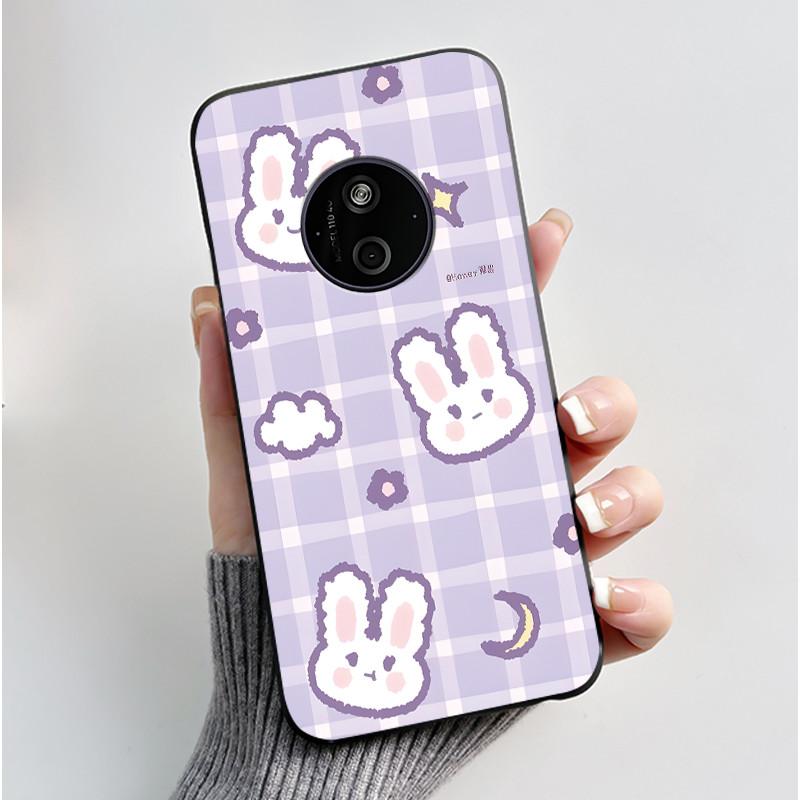Phone Case For Nokia 125 HMD 110 4G 2024 Casing Luxury Cute Love Rabbit Funny Cartoon Black Matte Soft Silicone Shockproof Cover