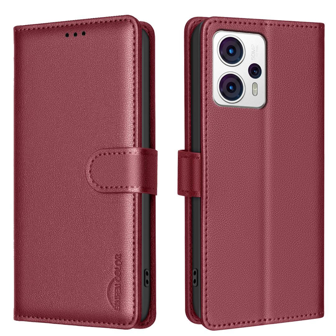 

BINFEN COLOR BF32 For Motorola Moto G13 4G/G23 4G/G53 5G Flip Case Leather Phone Cover Red