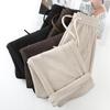 Beige Herringbone Wool Trousers - Women's 2024 Autumn/Winter Narrow Straight-Leg Casual Pants