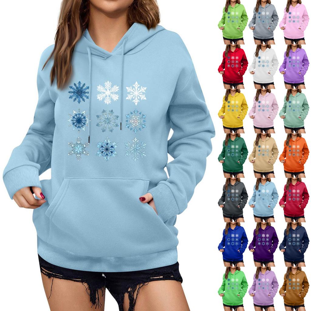 Women's Winter Christmas Printed Pullover Hooded Sweatshirt Fleece Long Sleeve Sweatshirt