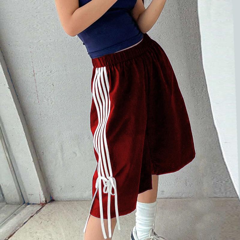 Avrupa ve Amerikan yaz yan şeritli düz paça bol kesim gündelik kırpık pantolon