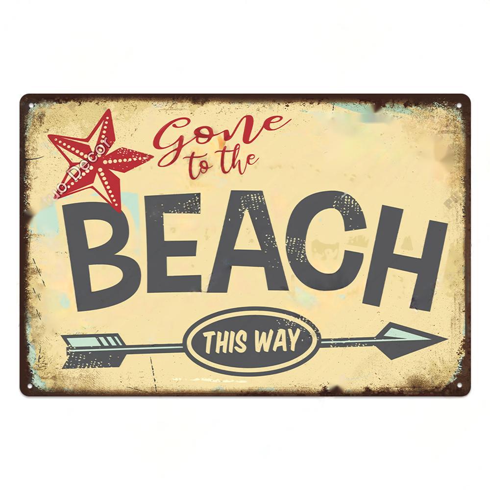 Summer Beach Decor Vintage Metal Tin Signs Plaque Metal Plate Retro Posters Wall Art Decor Seaside