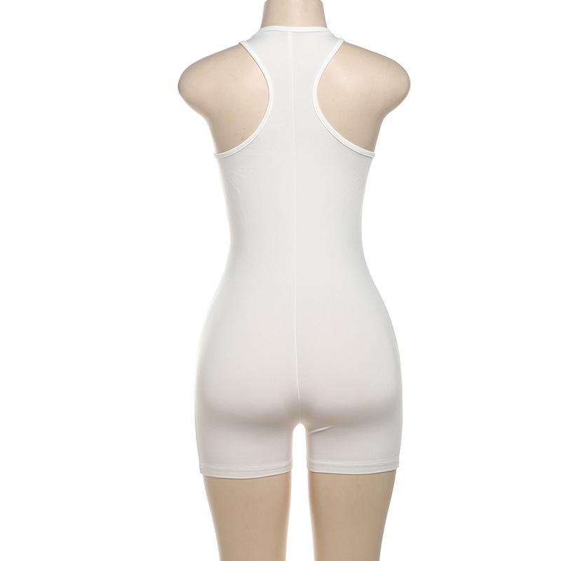 New 2025 Summer Women Sexy Sport Romper Subtranslucent Slim Playsuits Letter Printed White Women'S Raceback Sleeveless