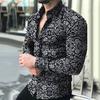 Jaro Podzim Pánská Móda Květinový Potisk Slim Fit Košile s Dlouhým Rukávem Top