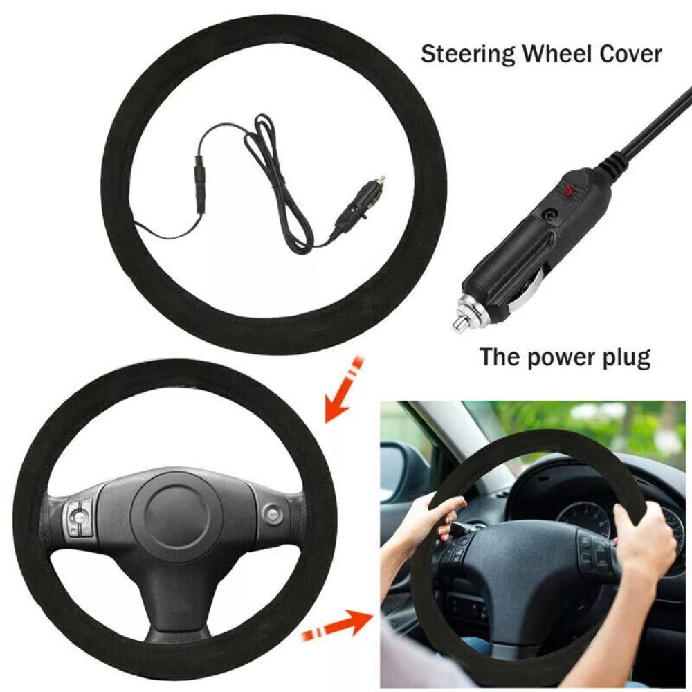New 12V Heated Steering Wheel Cover Anti-slip Warm Car Heating Hand Warmer Winter Steering Wheel Heater Car Accessories