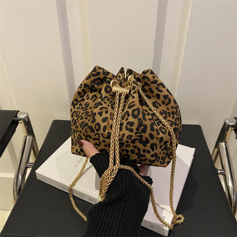 Stylish Casual Commute Chain Crossbody Bucket Bag Women Leopard Print Fall Winter