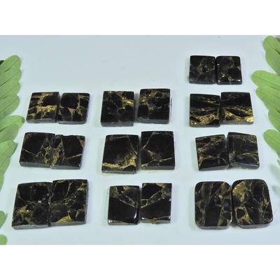 120Cts. Natural Black Copper Tourquise Octagon Cabochon Matched Pair 10Pair A-135