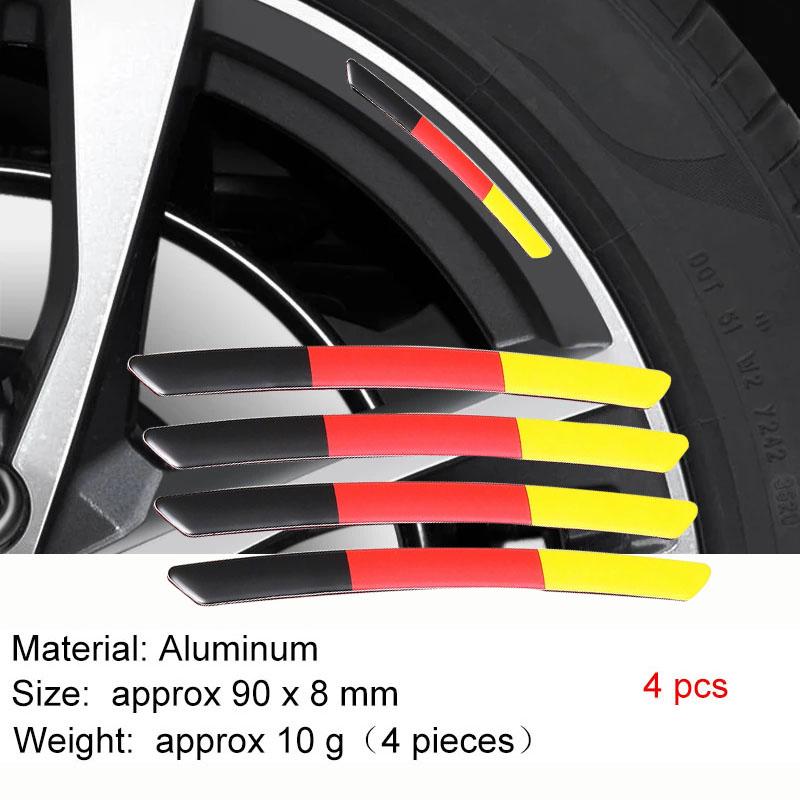 4ks Itálie Německo Národní vlajka Hliníkové ráfky kol Samolepky na obočí kola Znak Odznak Dekorační proužky ráfku pneumatiky Auto Exteriér Univerzální příslušenství