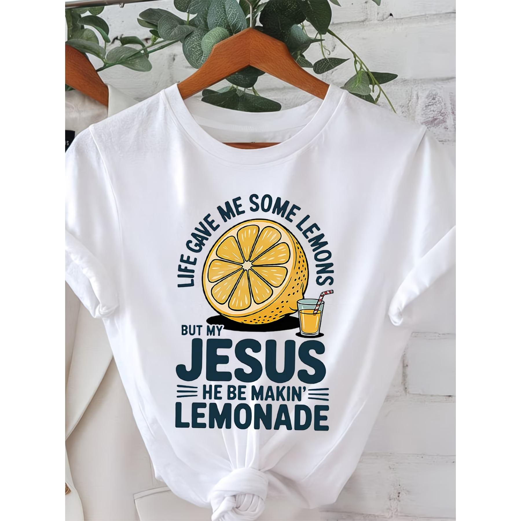 T-shirt Faith Lemonade pour femme - Design amusant avec citation et verset sur la limonade de Jésus, Manches courtes, Col rond, Haut décontracté d'été pour les événements d'église XXL blanc