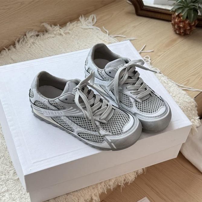 Mesh striped lace-up little white shoes women's summer 2025 new fashion versatile breathable sports casual moral training shoes