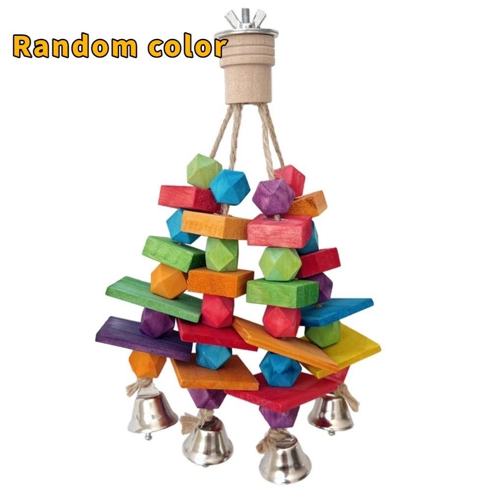 Multi Colored Parrot Chew Toys Hanging Bite Resistant Bird Climbing Toys with Bells Blocks Rainbow Bite String Cage Accessories