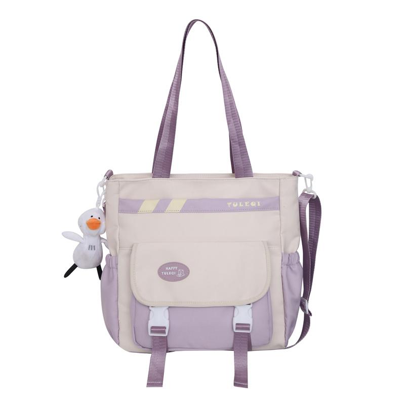 Large Capacity Crossbody Canvas Bag Waterproof Nylon Schoolbag For Female Students One-Shoulder Tote Bag