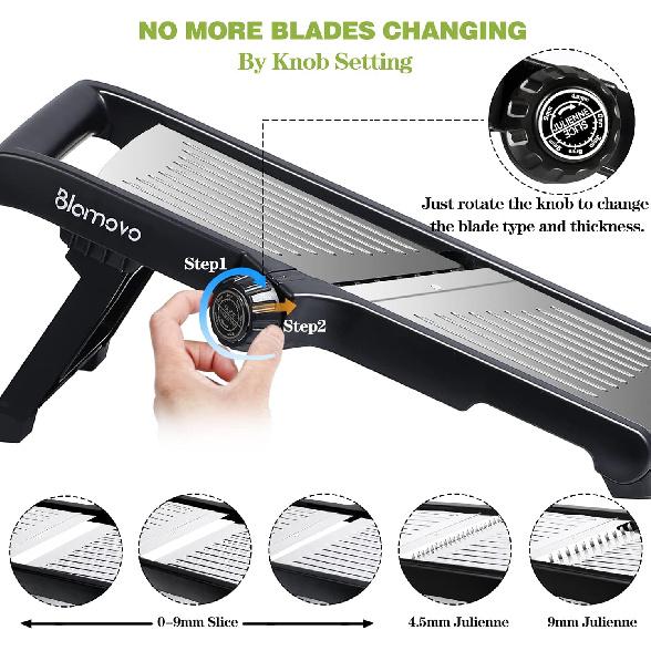 Mandoline Slicer for Kitchen, Vegetable Mandolin Slicer Julienne, Adjustable Thickness by One-Knob Control, with Safety Gloves