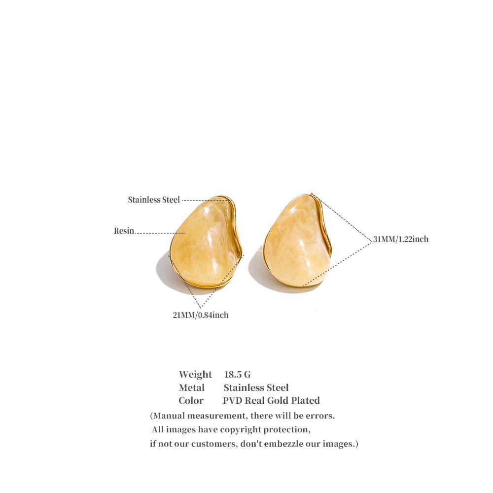 Yhpup Beige Red Amber Stainless Steel Acrylic Resin Stud Earrings Gold Color Charm Fashion Popular Jewelry Waterproof