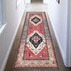 Distressed Boho Runner Area Rug Retro Medallion Design Non Slip Long Mat for Indoor Hallway Entrance Decoration