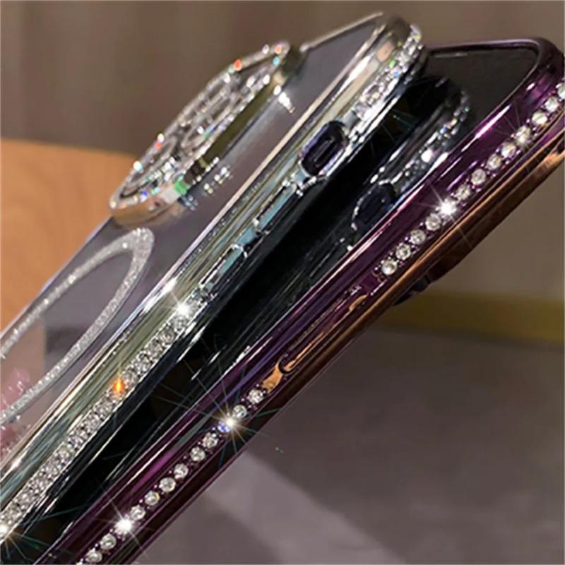 Luxury Diamond Glitter Magnetic Soft Case for Magsafe IPhone 15 14 13 12 11 Pro Max Plus 15Pro 14Pro Mac Safe Shockproof Cover