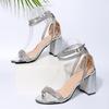 Fashion 35-43 Plus Size Women's Shoes Gold Block Heel Sandals Sexy Rhinestone Lace-Up Open Toe Romans